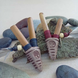 Devi Handmade Kuripe shamanic pipe with the Ohm and magpie feather Nose Fitting image 6