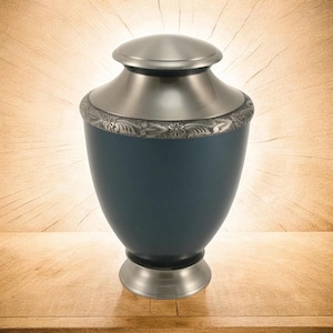 Indigo Brass Cremation Urn: Hand-Engraved Memorial Urn