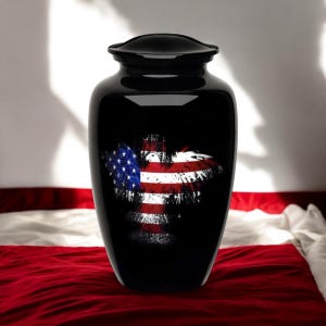 American Eagle Urn - Patriotic Aluminum Urn with Black Gloss Finish