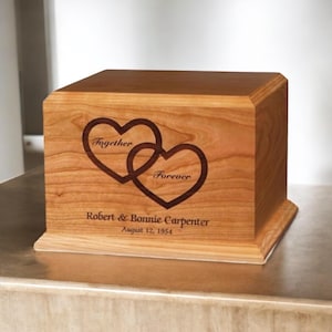 Together Forever Cherry Wood Companion Cremation Urn – Double Urn for Two Loved Ones