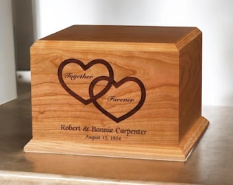 Together Forever Cherry Wood Companion Cremation Urn – Double Urn for Two Loved Ones