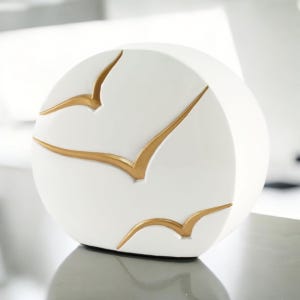 Modern Ceramic Cremation Urn with Flying Birds: Contemporary Memorial Urn