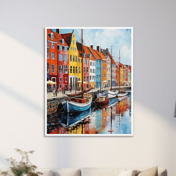 River Scene Print (Copenhagen Like), Digital Artwork, Wall Art, Nyhaven Danish Home Decor, Instant Download, Printable Artwork, AI Generated