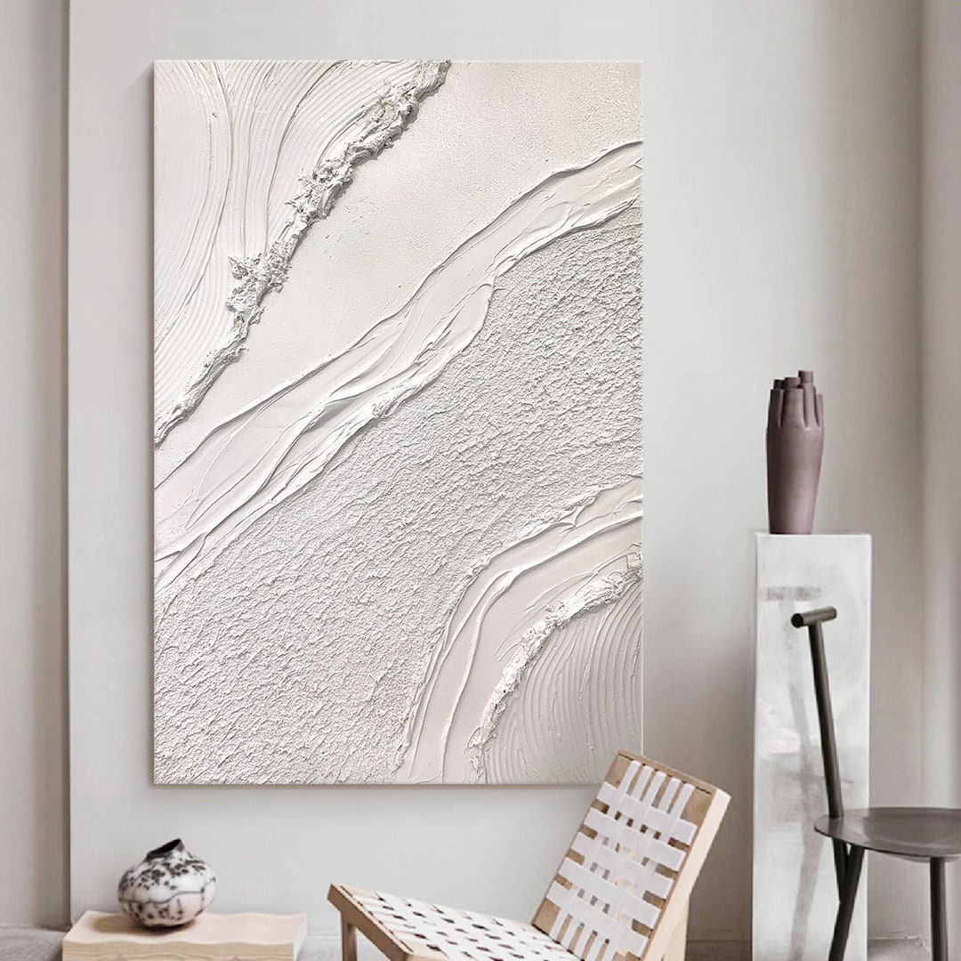 Pure White Minimalist Painting on Canvas Large Plaster Wall Etsy