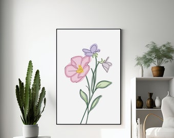 Flowers Print, One Line Flower, Flowers Wall Art, Flower Line Art, Continuous Line Drawing, Minimalist Art Print, One Line Flower