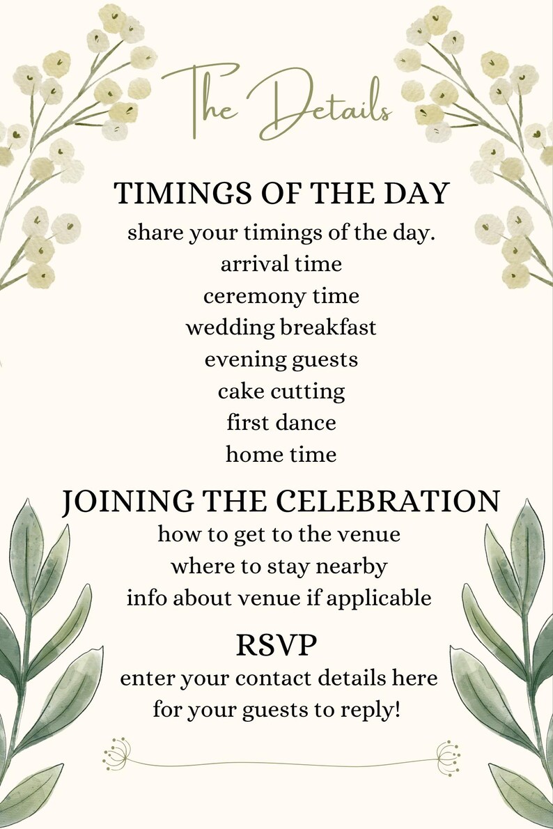 Wedding Invitation Details Digital Download - Etsy