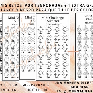 4 minis Retos de Ahorro + 1 Gratis. Desafíos de ahorros por temporadas, mini challenge,PDF IMPRIMIBLE,saving’s challenge, savings.