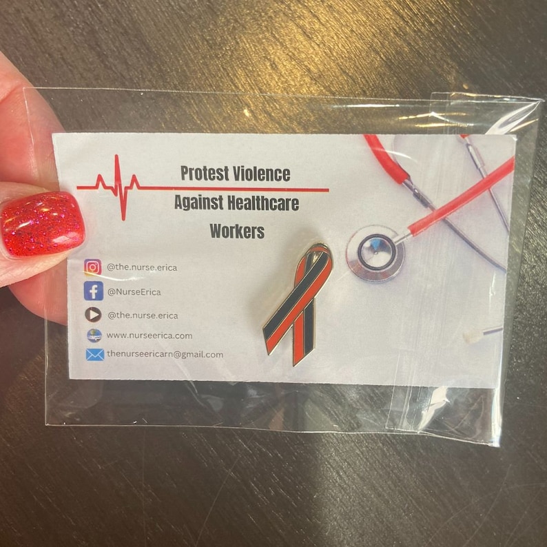 Violence Against Healthcare Workers Awareness Red & Black Ribbon Enamel Pins, Nurse Pin image 2