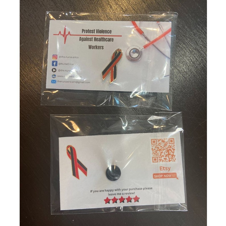 Violence Against Healthcare Workers Awareness Red & Black Ribbon Enamel Pins, Nurse Pin image 4
