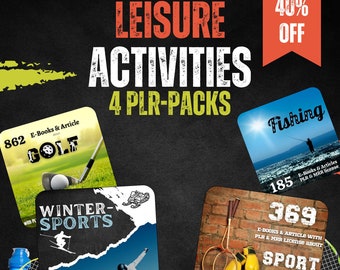 4er Pack Leisure Activities eBooks and articles | plr bundle resell rights | e book commercial use | digital download ready to sell