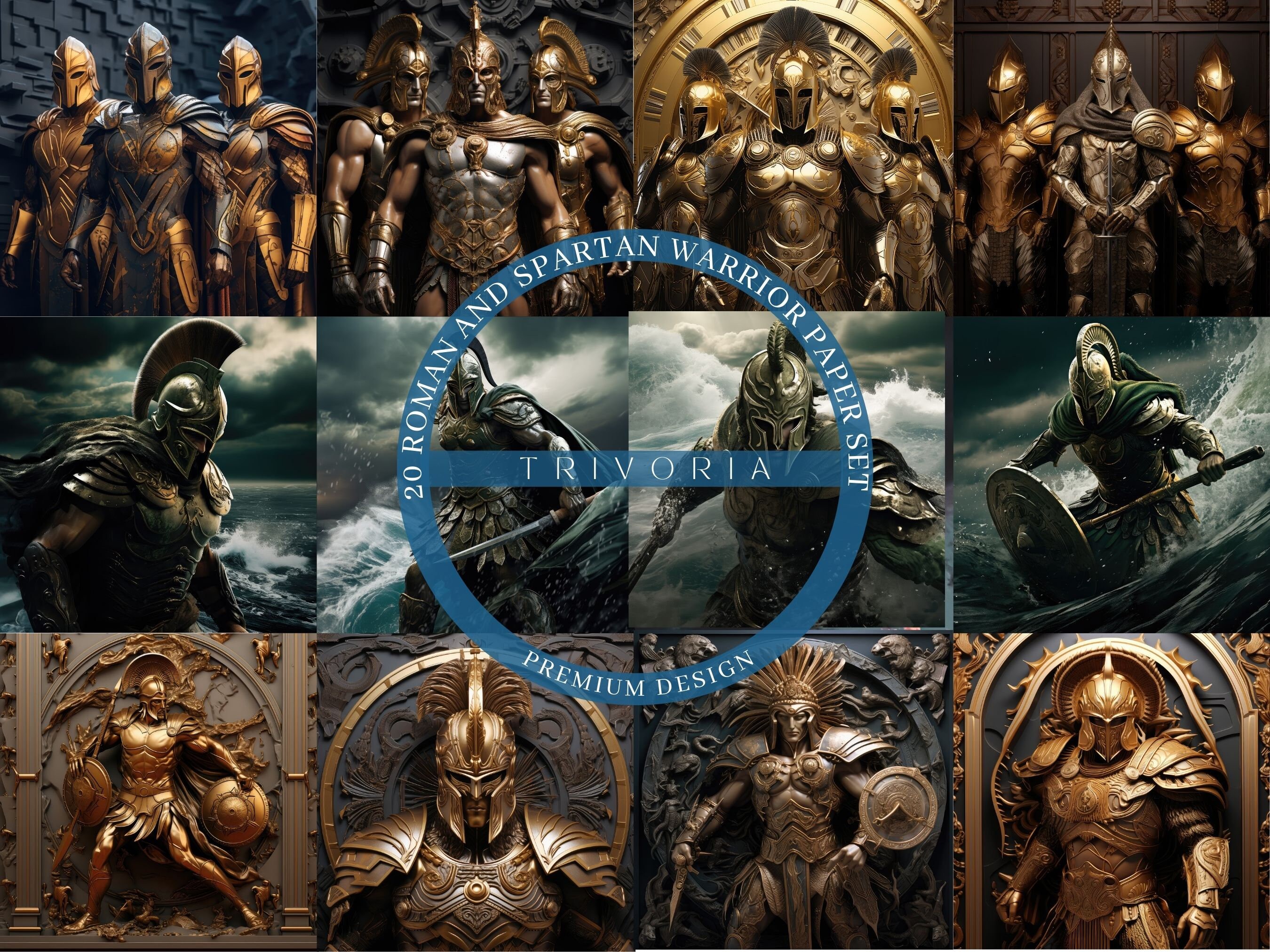 3D Spartan Warrior Digital Art Roman Gold Artwork Greco-Roman Bronze Design Grecian Gold Illustration Ancient Gladiator Bronze Age Colosseum