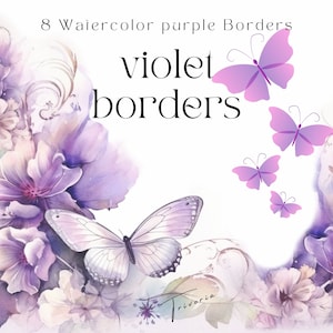 Violeta Púrpura Lila Floral Fronteras Clipart Acuarela Boda Flores Silvestres Arte Prefabricado Lavanda Lila Primavera Clipart Púrpura Arte Floral Salvaje