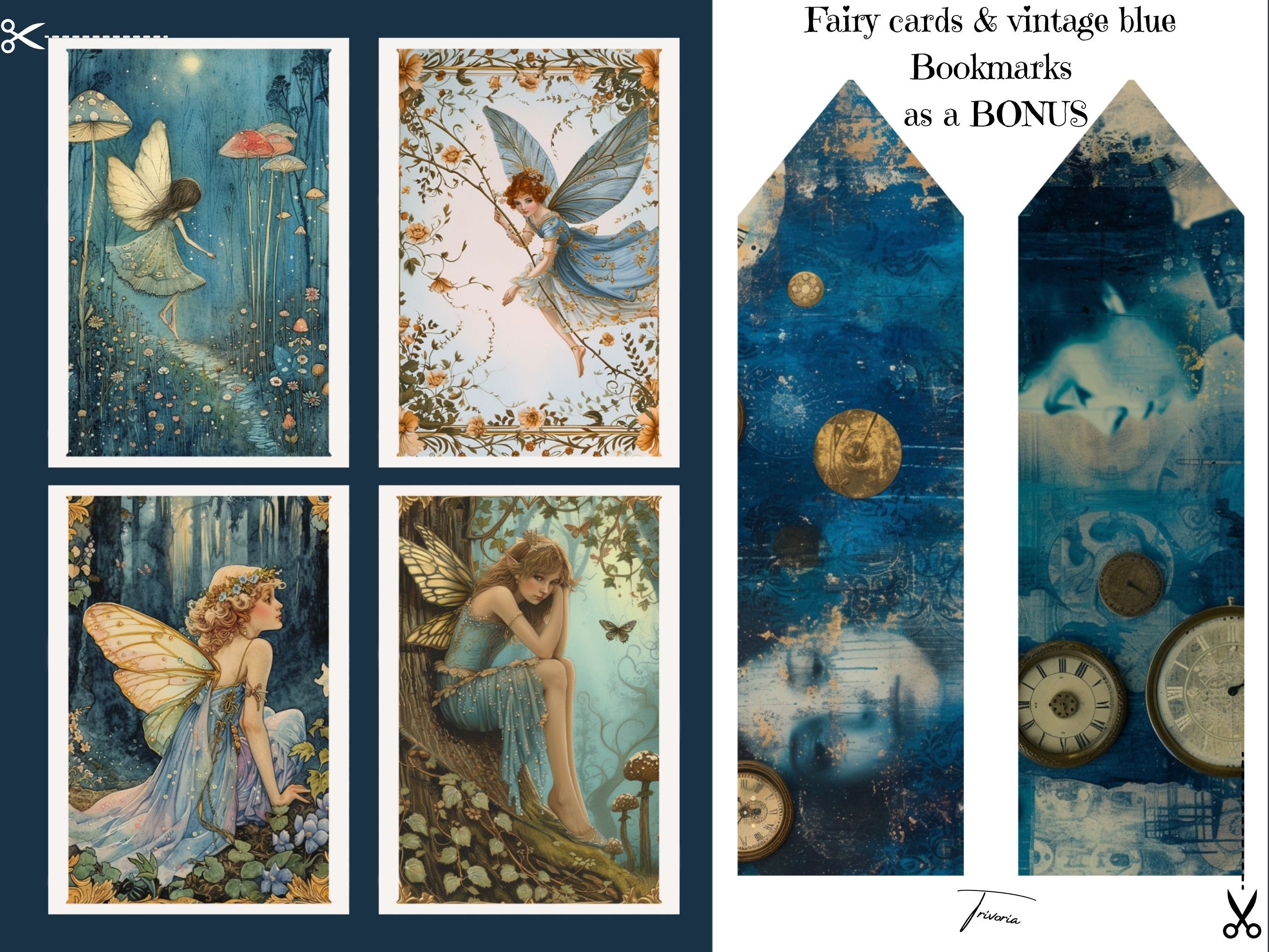 Blue Gold Vintage Junk Journal Kit Floral & Victorian Lady Printable ...