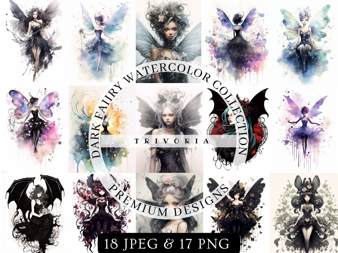 Black Fairy Watercolor Papers: Dark Fairies PNG, Gothic Fairy Clipart ...