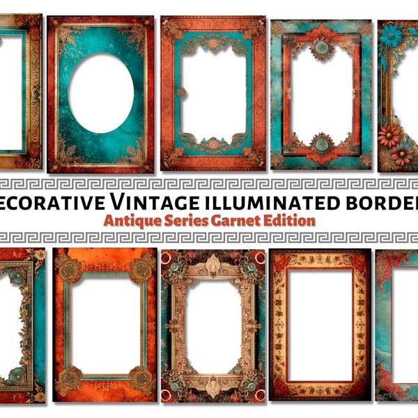 Illuminated Frames Vintage Decorative Borders Transparent PNG Format Medieval & Old World Art Journals Manuscript Commercial Use Digital 2