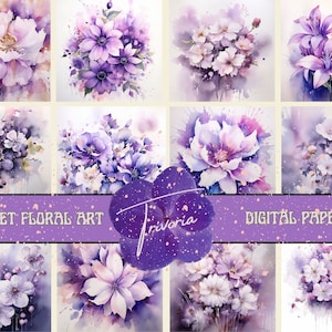Violet Lila Lavendel Blumenschmuck Lila Blumensträuße Aquarell Clipart Frühlingsblumen Printable Scrapbook Hochzeit Sublimation Desig