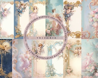 Victorian and Baroque Angels: Medieval Clipart, Church & Fairy Illustrations Scrapbook Ephemera Angelic Watercolor PNG Transparent Borders