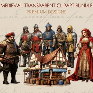 Mittelalterliches Fantasy Clipart Bundle: Ritter, Rüstung, Waffen, Burgen, Wappen, Wappen, Heraldik, Schwert, Schild, Wandbehang 1
