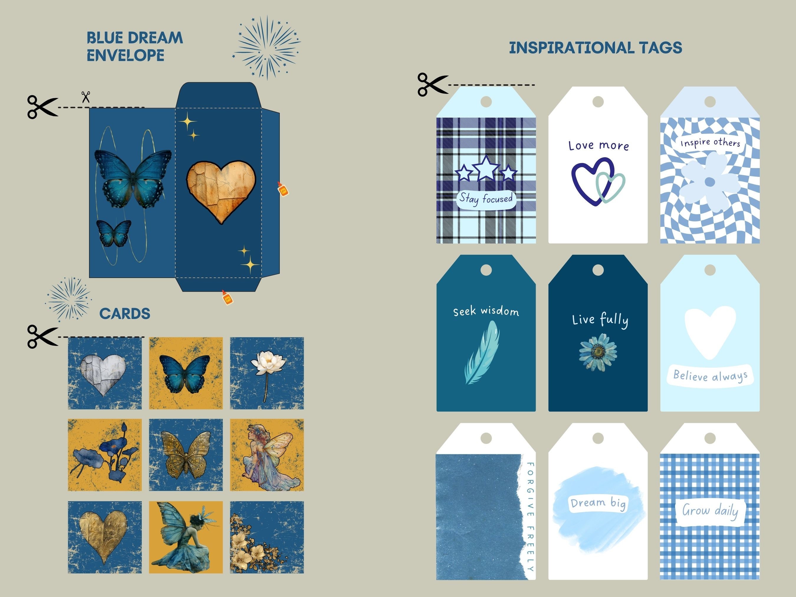 Blue Gold Vintage Junk Journal Kit Floral & Victorian Lady Printable ...