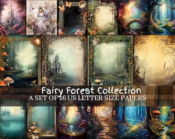 Whimsical Woods Fairy Forest Papers: Fairytale Background, Fantasy Sublimation, Shabby Chic Bujo, Magic Garden, Enchanted Forest Clipart