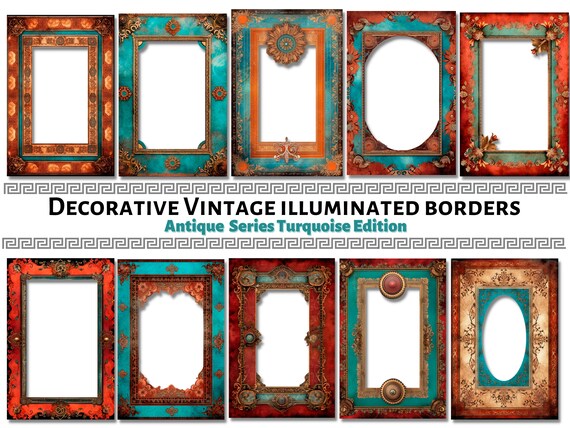 Illuminated Frames Vintage Decorative Borders Transparent PNG Format Medieval & Old World Art Journals Manuscript Commercial Use Digital 1