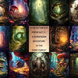 Enchanted Fairy Forest Papers: Fairytale Background, Magic Garden, Mushroom House, Whimsical Digital Fairy Junk Journal, Fantasy Collage 1