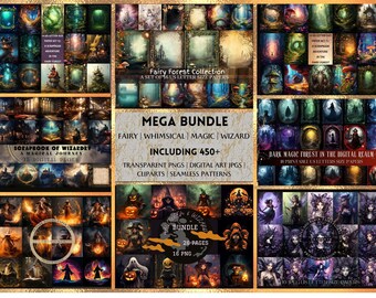 MegaBundle Incantato Stravagante Scuro Gotico Fata Fantasia Mistica PNG Halloween Unico Strega Acquerello Mago Accademia Foresta Uso commerciale