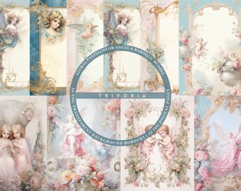 Victorian Baroque Angel Digital Papers Angelic Clipart Packs with Medieval, Church & Fairy Art, Watercolor Angels PNG, Scrapbook Ephemera 3