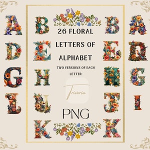 Floral alfabet letters PNG, aquarel Boho alfabet clipart, Floral Art Print, alfabet aquarel, clipart PNG voor alfabetten, Boho decor