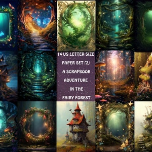 Enchanted Fairy Forest Digital Papers: Whimsical Magic Garden, Fantasy Mushroom House Background, Fairy Junk Journal, Fantasy Collage 2