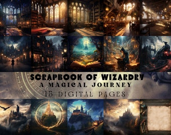 Wizard Academy Digital Paper Collection: Magic School, Wizard Classroom Express Train Designs for Old Castle Journal, Wizard World Potion