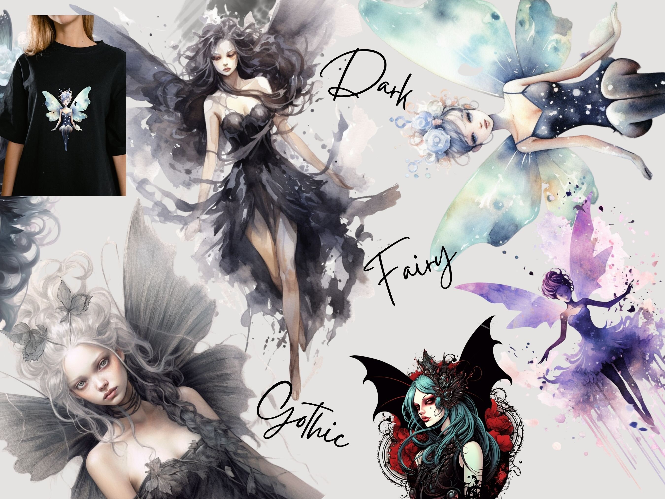 Black Fairy Watercolor Papers: Dark Fairies PNG, Gothic Fairy Clipart ...