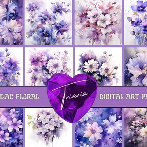 Flieder Lavendel Frühlingsblumen Violet Lila Aquarell Blumen Scrapbook Papiere Hochzeitsarrangements Sublimation Design Vorgefertigte Grafiken