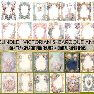 Big Bundle Victorian & Baroque Angels Digital Frames Angelic Church Fairy Clipart Watercolor PNG, Medieval Scrapbook Ephemera Commercial Use
