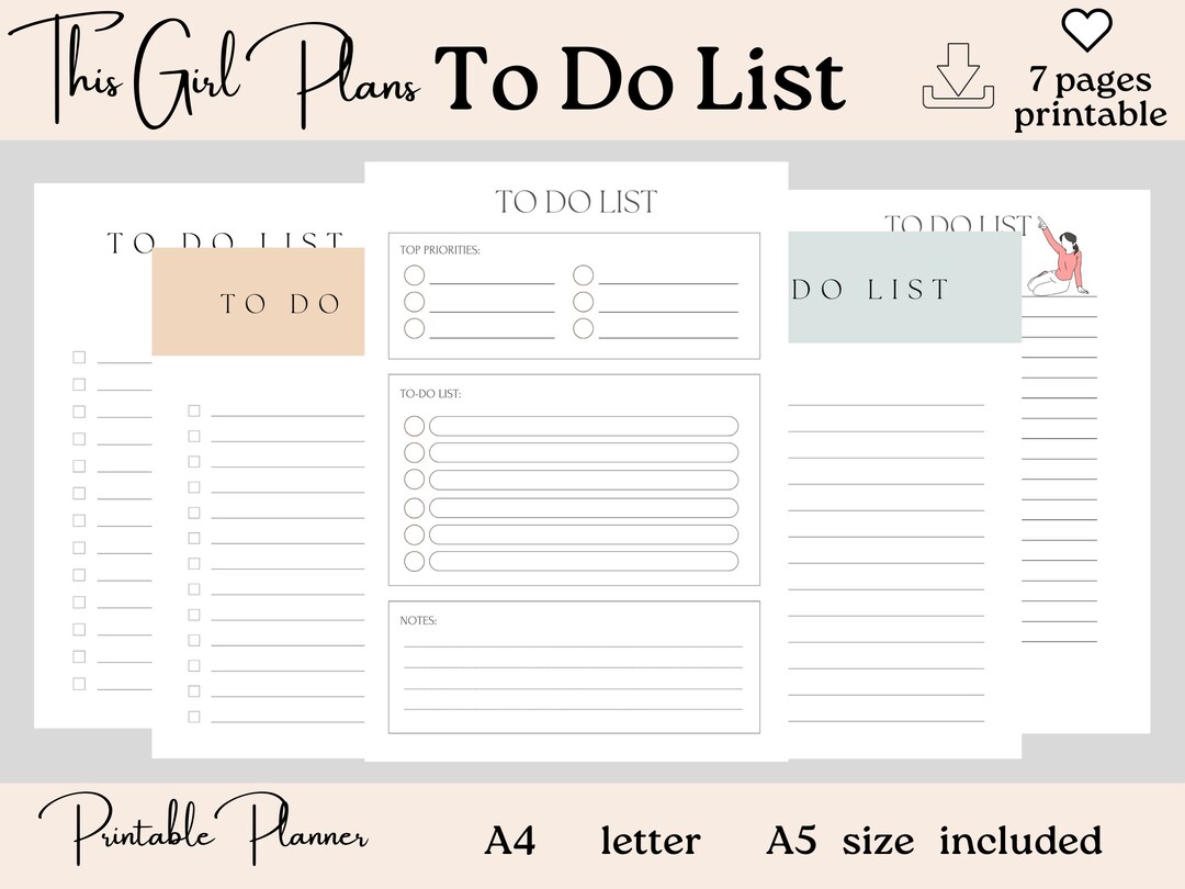 Printable to Do List, PDF, Planner Checklist, Instant Download, Pink ...