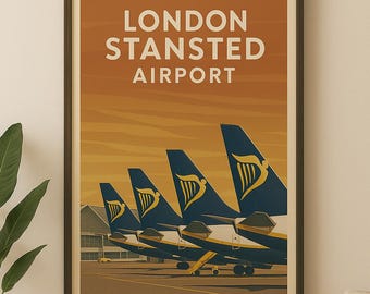 Vintage Style London Stansted Airport (Ryanair) Travel Poster