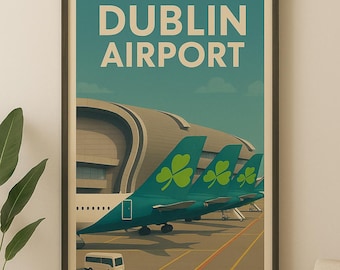 Vintage Style Dublin Airport Travel Poster (Terminal 2 - Aer Lingus)