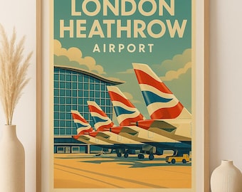 Vintage Style London Heathrow Airport (Terminal 5 - British Airways) Travel Poster