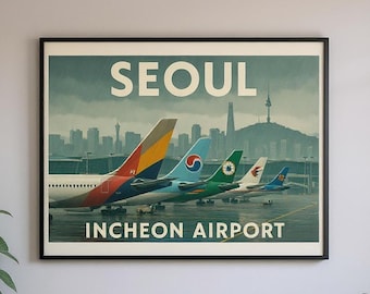 Vintage Style Seoul Incheon Airport (Seoul City Skyline) Travel Poster