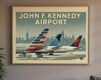 Vintage JFK Airport Poster, New York City Skyline Art Print