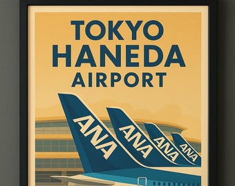 Vintage Style Tokyo Haneda Airport (ANA - All Nippon Airways) Travel Poster