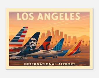 Vintage Style LAX Travel Poster - Los Angeles Skyline Art Print