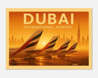 Vintage Style Dubai International Airport (Dubai Sunset Skyline) Travel Poster
