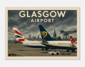 Vintage Style Glasgow  International Airport (Glasgow City Skyline) Travel Poster