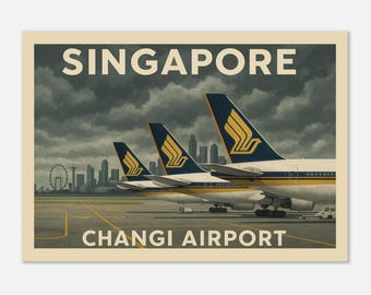Vintage Style Singapore Changi Airport (Singapore City Skyline) Travel Poster
