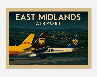 Vintage Style East Midlands Airport Travel Poster
