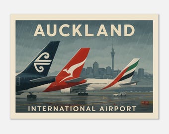 Vintage Style Auckland International Airport (Auckland City Skyline) Travel Poster