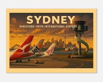 Vintage Style Sydney International Airport (Sydney City Skyline) Travel Poster
