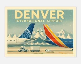 Vintage Style Denver International Airport (Colorado Mountains Skyline) Travel Poster
