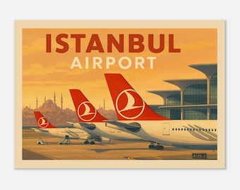 Vintage Style Istanbul Airport (Istanbul City Skyline) Travel Poster